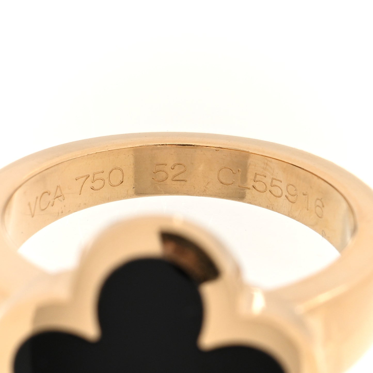 18K Yellow Gold Black Onyx Pure Alhambra Ring 52 6