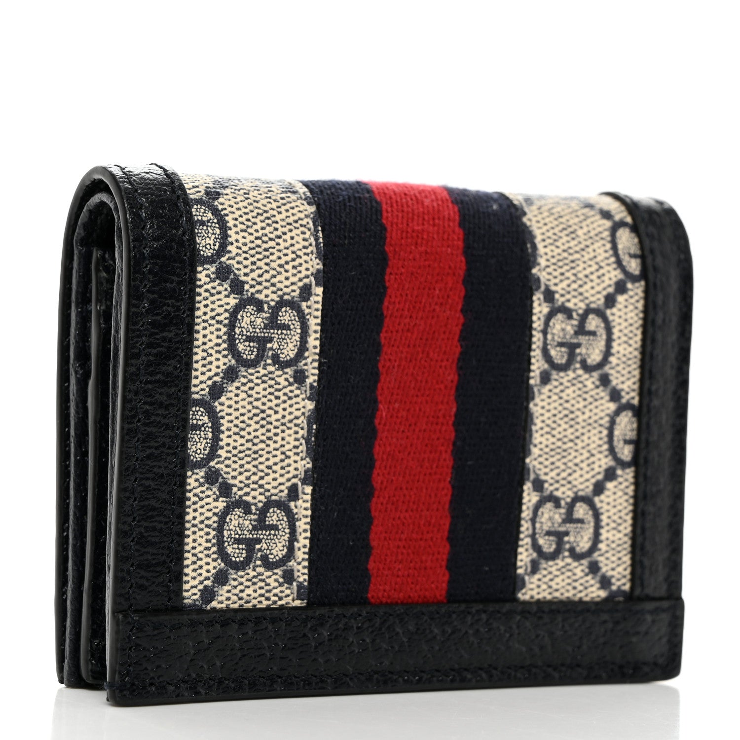 Gucci GG Supreme Monogram Textured Dollar Calfskin Web Ophidia Card Case Beige Blue 4 of 8