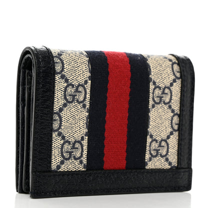 Gucci GG Supreme Monogram Textured Dollar Calfskin Web Ophidia Card Case Beige Blue 4 of 8