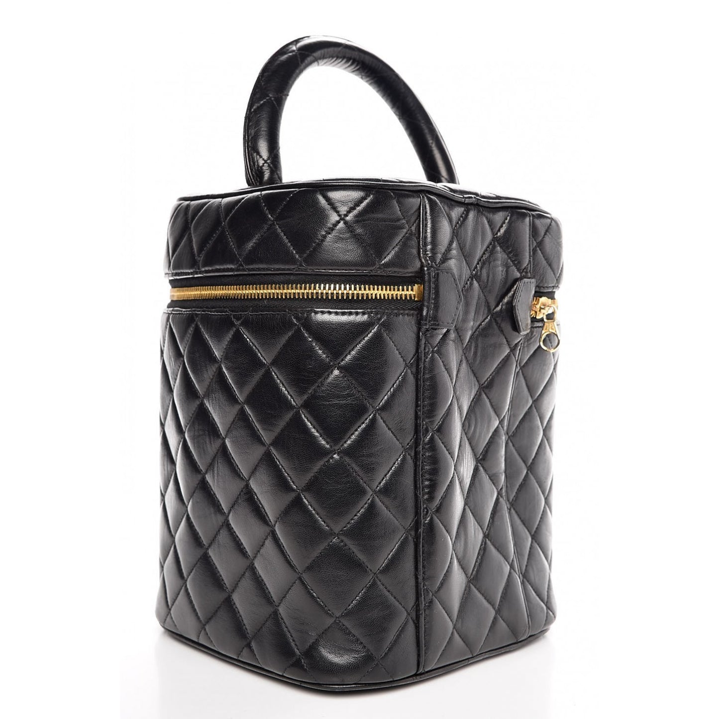 Lambskin Quilted Vanity Cosmetic Case Black