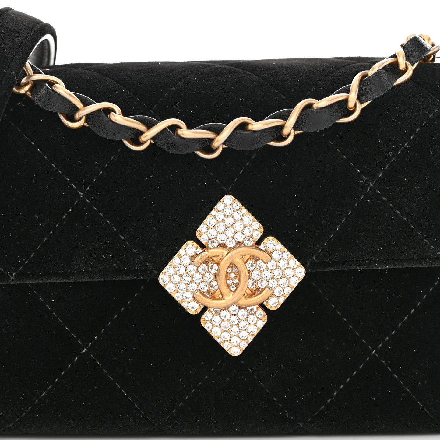 Velvet Strass Diamond Lock Flap Black