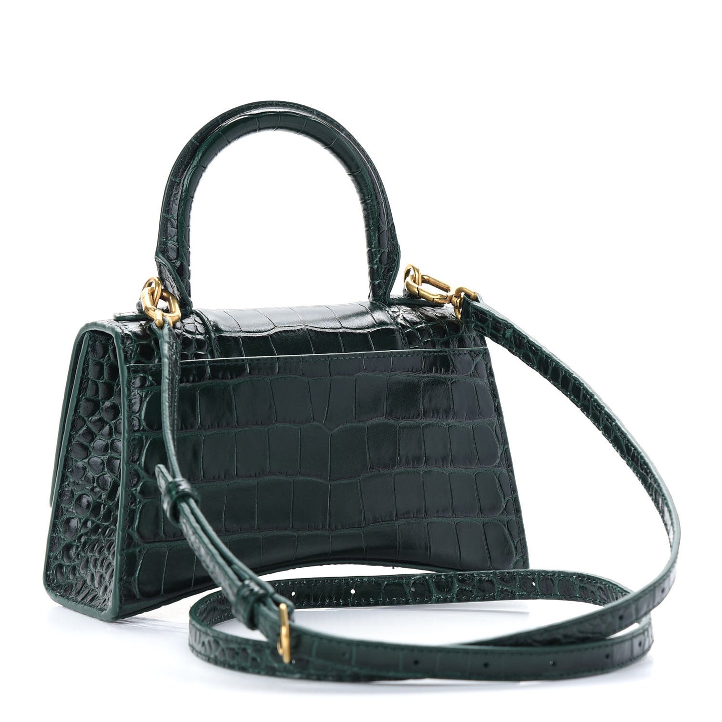 Shiny Calfskin Crocodile Embossed Hourglass Top Handle Bag XS Forest Green