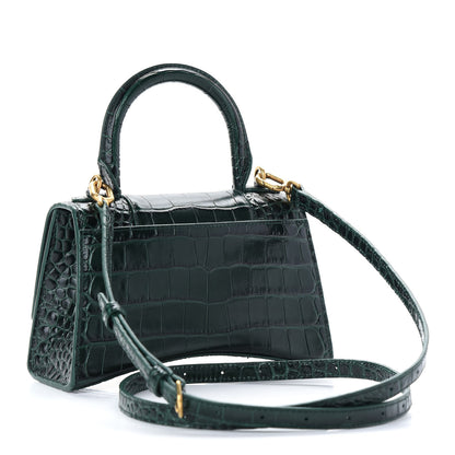 Balenciaga Shiny Calfskin Crocodile Embossed Hourglass Top Handle Bag XS Forest Green 3 of 10