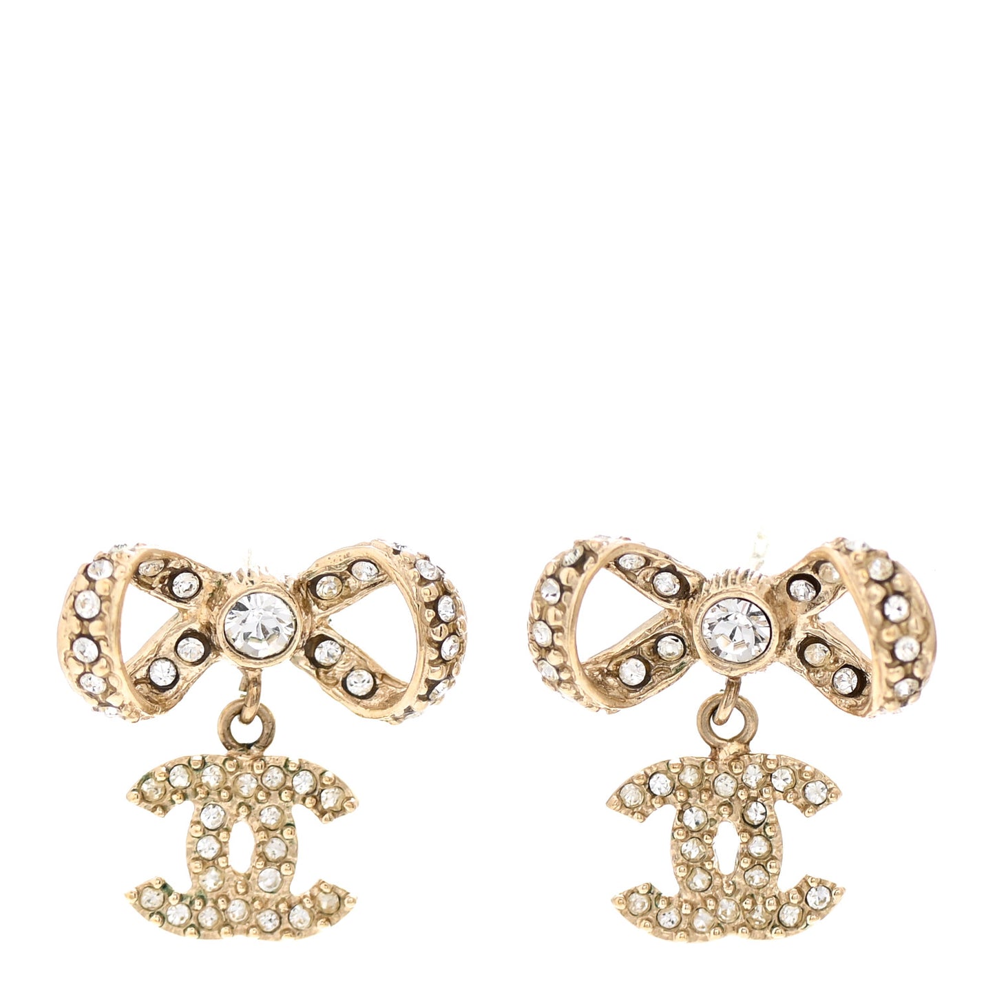 Crystal CC Bow Drop Earrings Gold