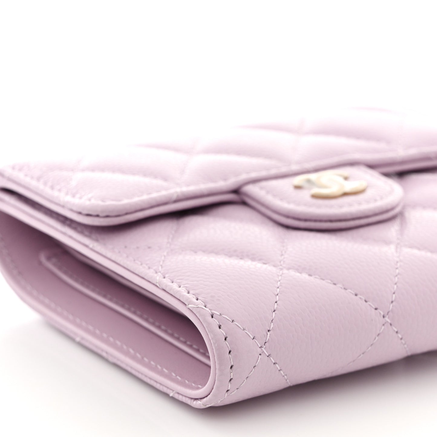 Caviar Quilted Compact Flap Wallet Light Purple