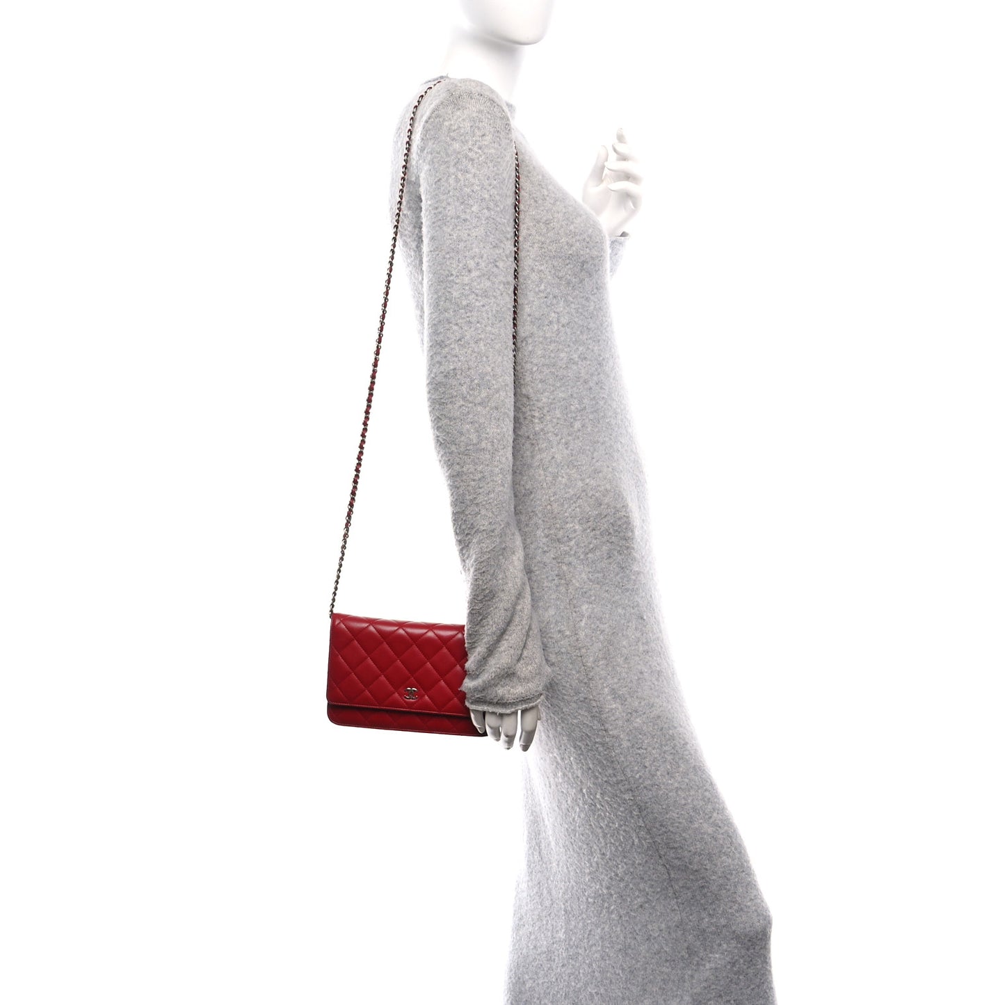 Lambskin Quilted Wallet On Chain WOC Red