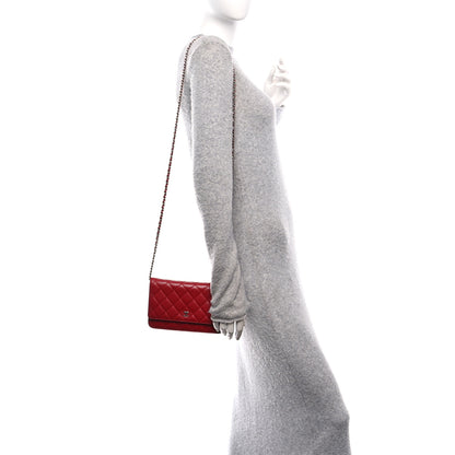Chanel Lambskin Quilted Wallet On Chain WOC Red 2 of 11