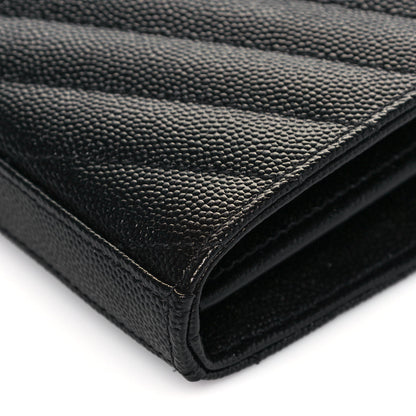 Saint Laurent Grain De Poudre Matelasse Chevron Monogram Chain Wallet Black 9 of 13