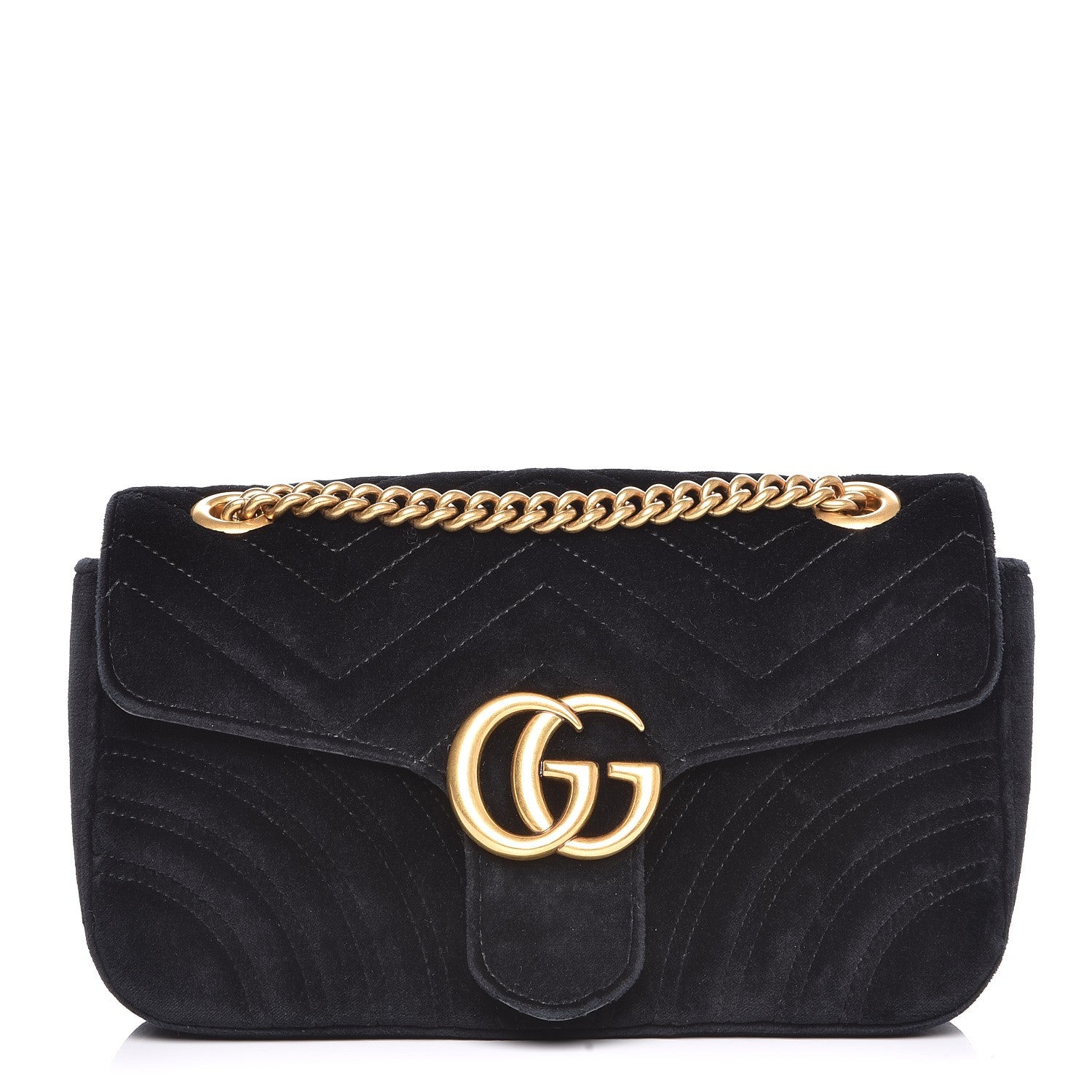 Gucci Velvet Matelasse Small GG Marmont Shoulder Bag Black 1 of 8