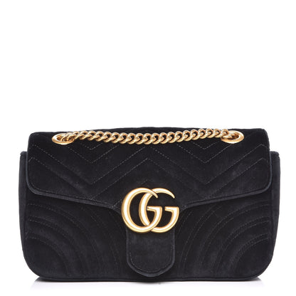 Gucci Velvet Matelasse Small GG Marmont Shoulder Bag Black 1 of 8