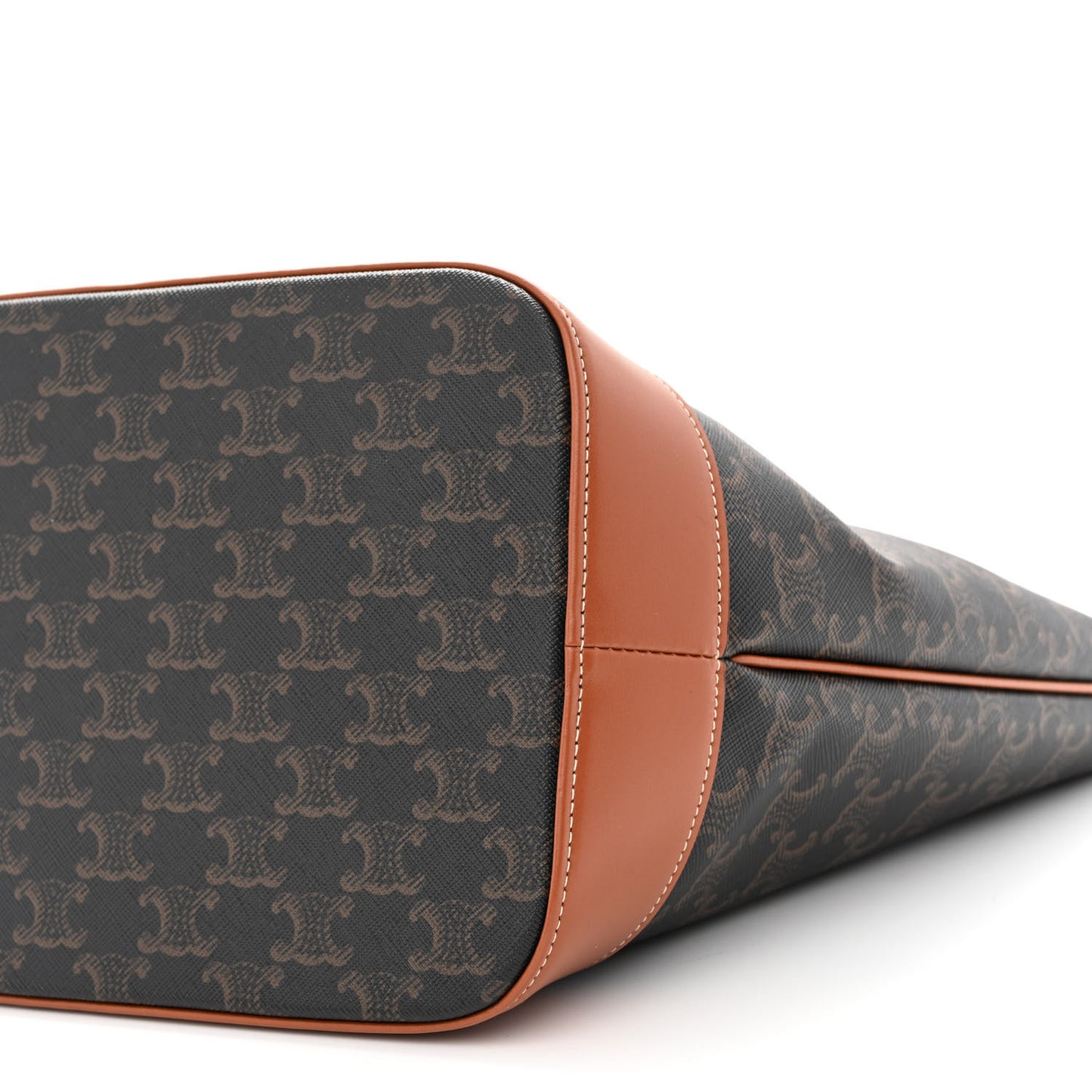 Triomphe Canvas Calfskin Medium Bucket Bag Tan