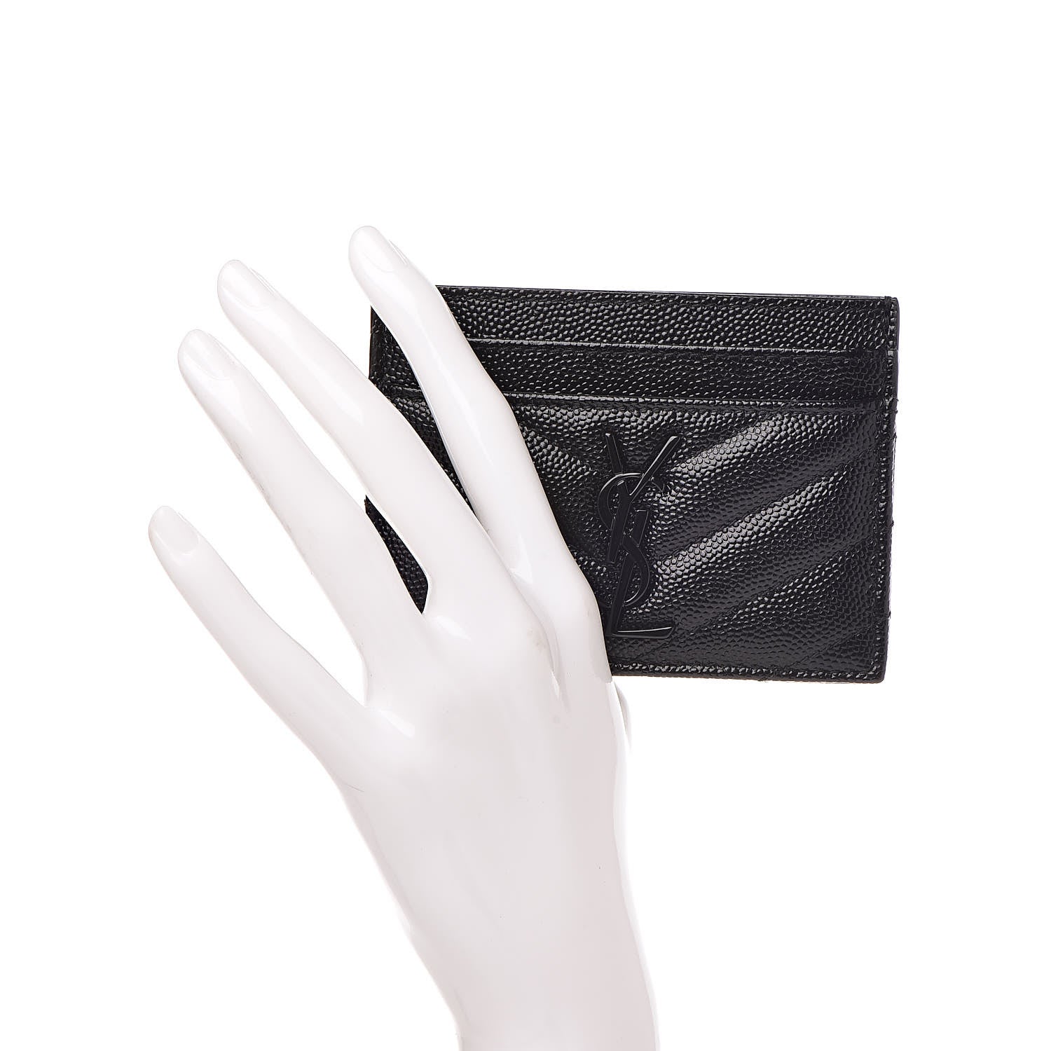 Saint Laurent Grain De Poudre Matelasse Chevron Monogram Credit Card Case Black 2 of 7