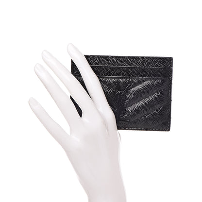 Saint Laurent Grain De Poudre Matelasse Chevron Monogram Credit Card Case Black 2 of 7
