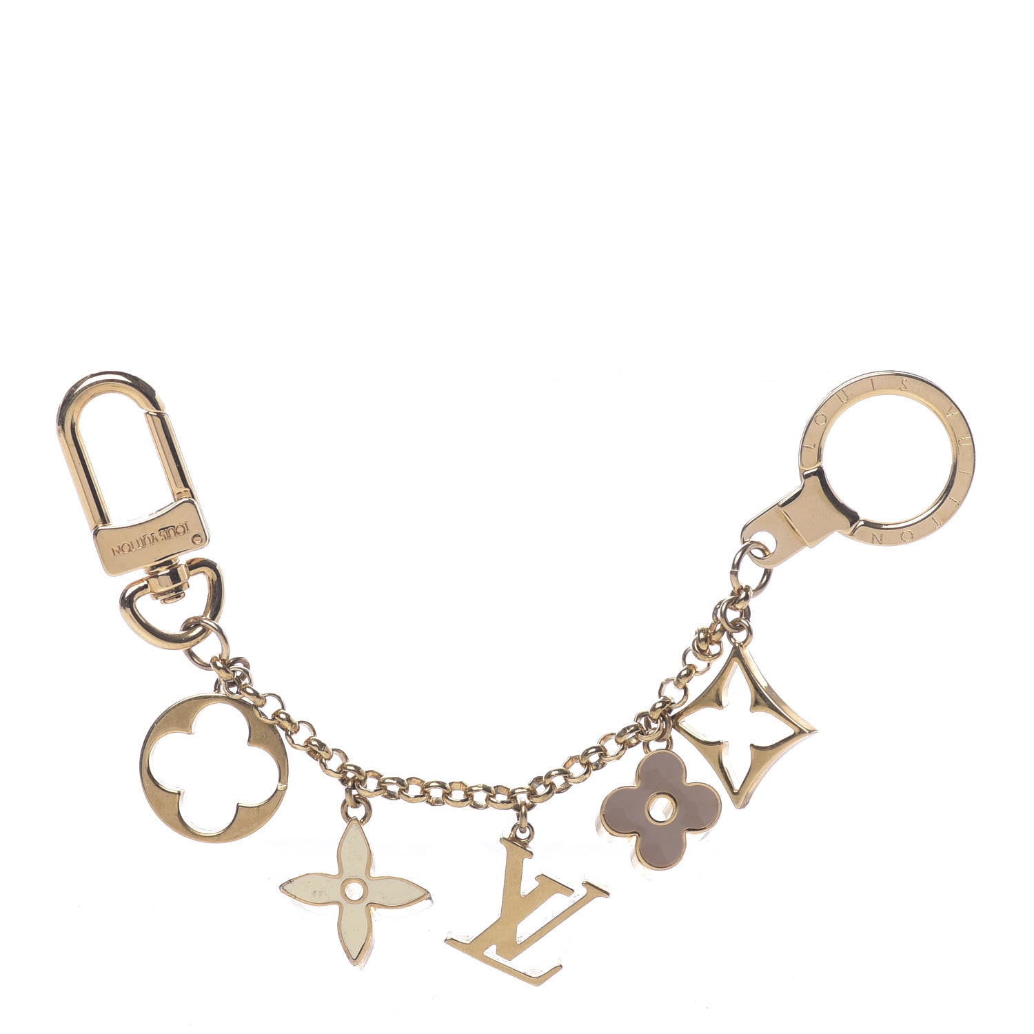 Louis Vuitton Brass Enamel Fleur De Monogram Bag Charm Chain Gold 1 of 5