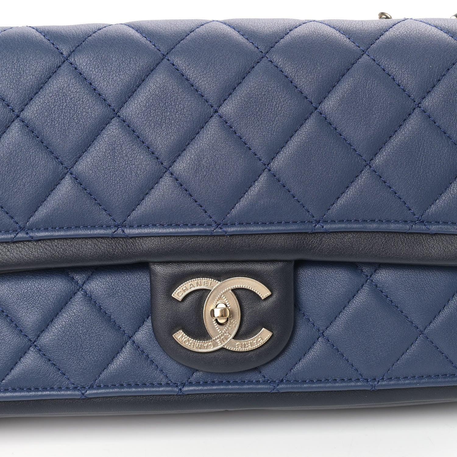 Chanel Lambskin Quilted Medium Graphic Flap Navy Black 11 of 12