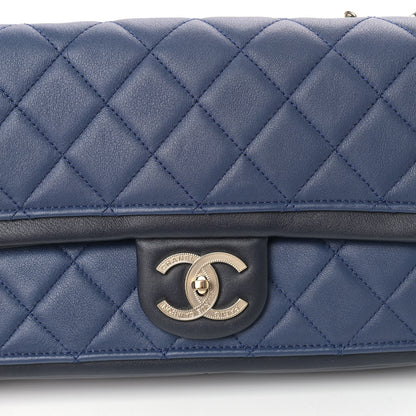Chanel Lambskin Quilted Medium Graphic Flap Navy Black 11 of 12