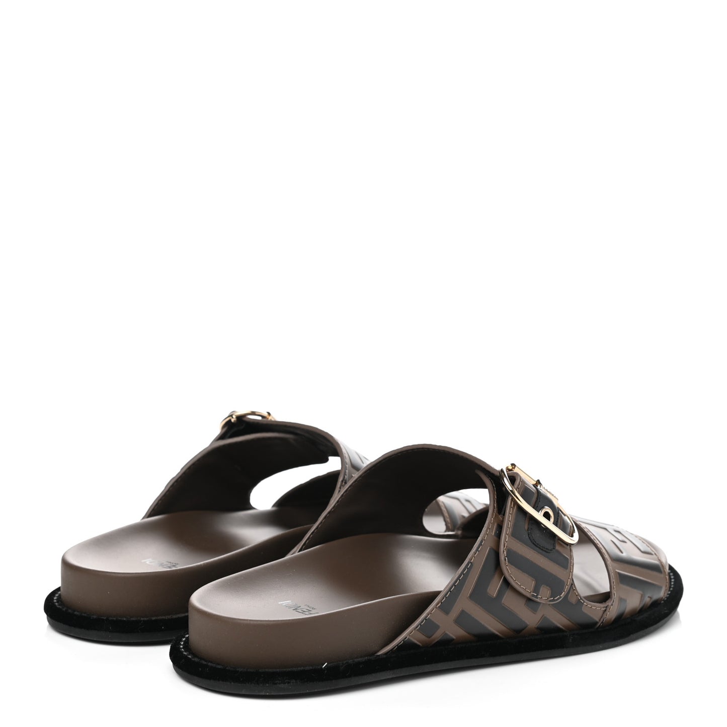 Calfskin FF Embossed Slide Sandals 39 Maya Black