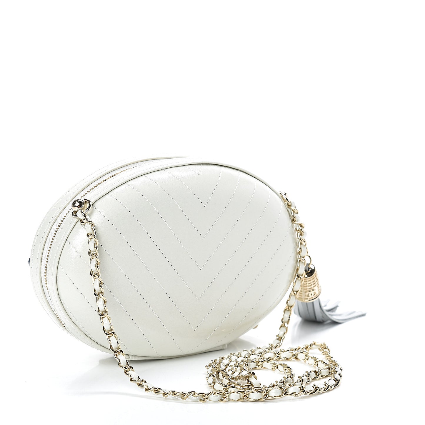 Embroidered Lambskin Chevron Quilted La Pausa Evening Bag White