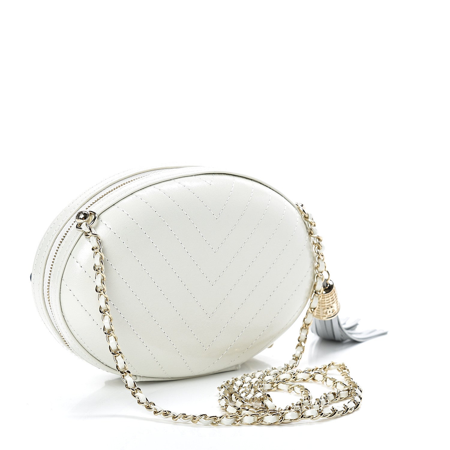 Chanel Embroidered Lambskin Chevron Quilted La Pausa Evening Bag White 3 of 10