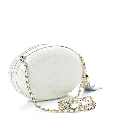 Chanel Embroidered Lambskin Chevron Quilted La Pausa Evening Bag White 3 of 10