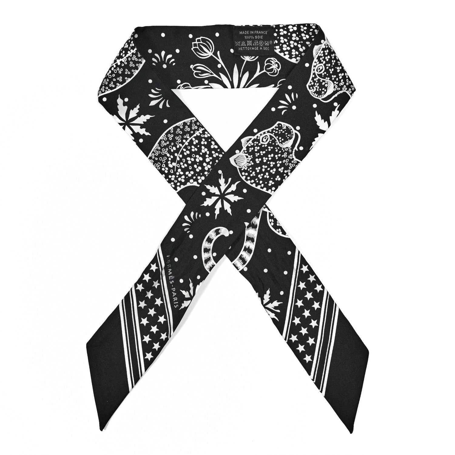 Hermes Silk Les Leopards Twilly Black White 1 of 5
