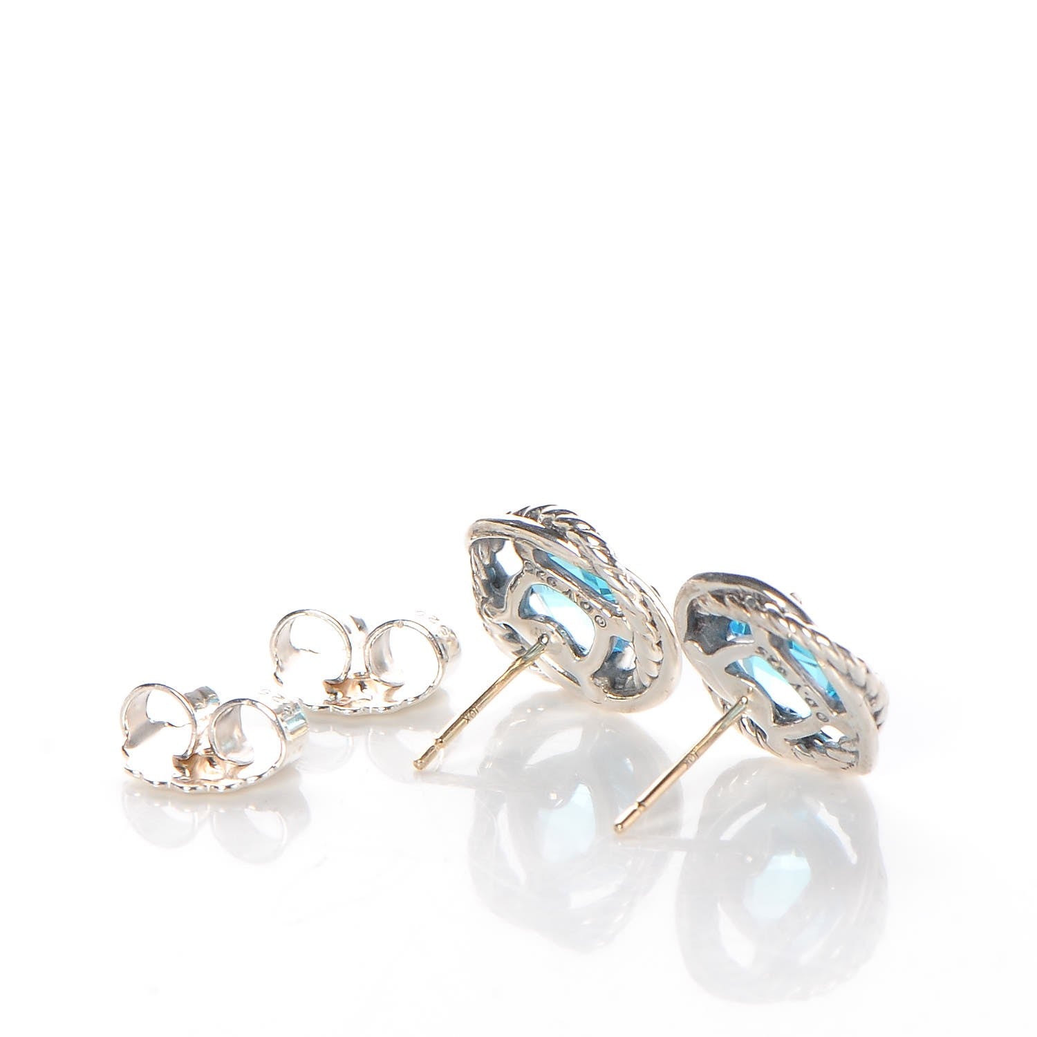 David Yurman Sterling Silver Blue Topaz 7mm Infinity Earrings 3 of 4