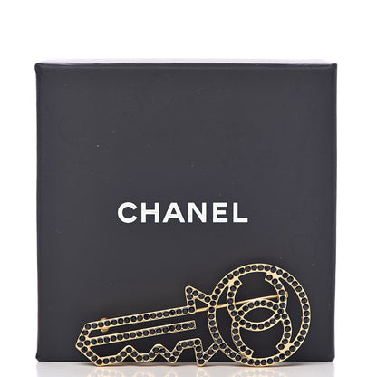 Chanel Crystal CC Key Brooch Black Gold 7 of 7