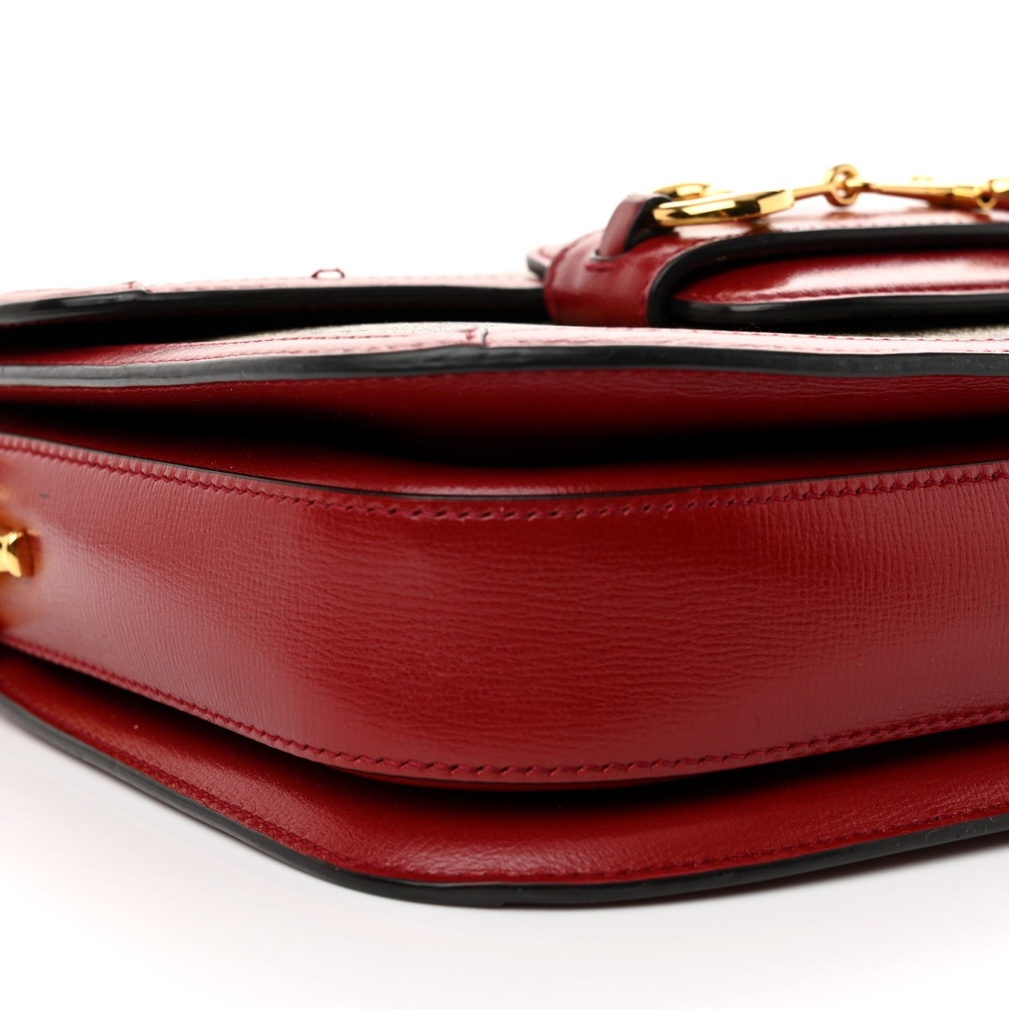 GG Supreme Monogram Azalea Calfskin Horsebit 1955 Shoulder Bag Beige Ebony New Cherry Red