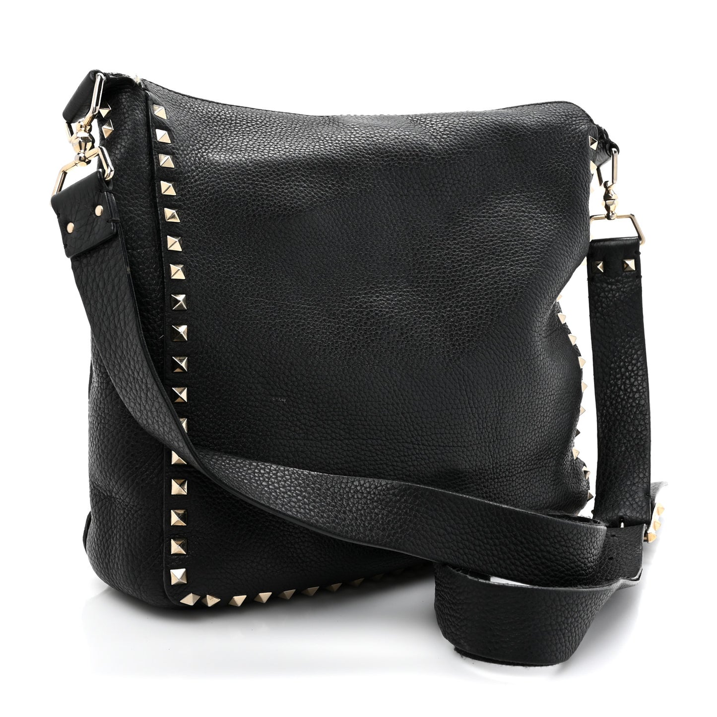 Pebbled Calfskin Small Rockstud Flip-Lock Messenger Bag Black