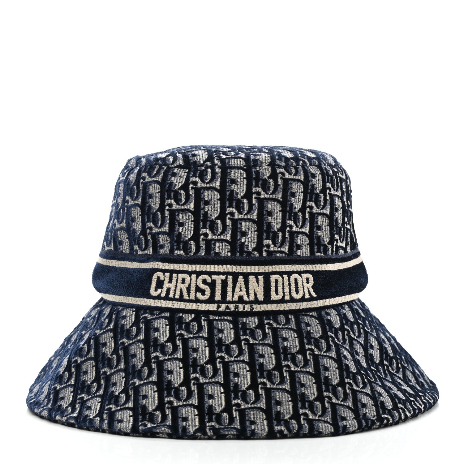Christian Dior Velvet Oblique Large Brim Bucket Hat 58 Bleu Marine 3 of 9