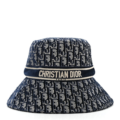 Christian Dior Velvet Oblique Large Brim Bucket Hat 58 Bleu Marine 3 of 9