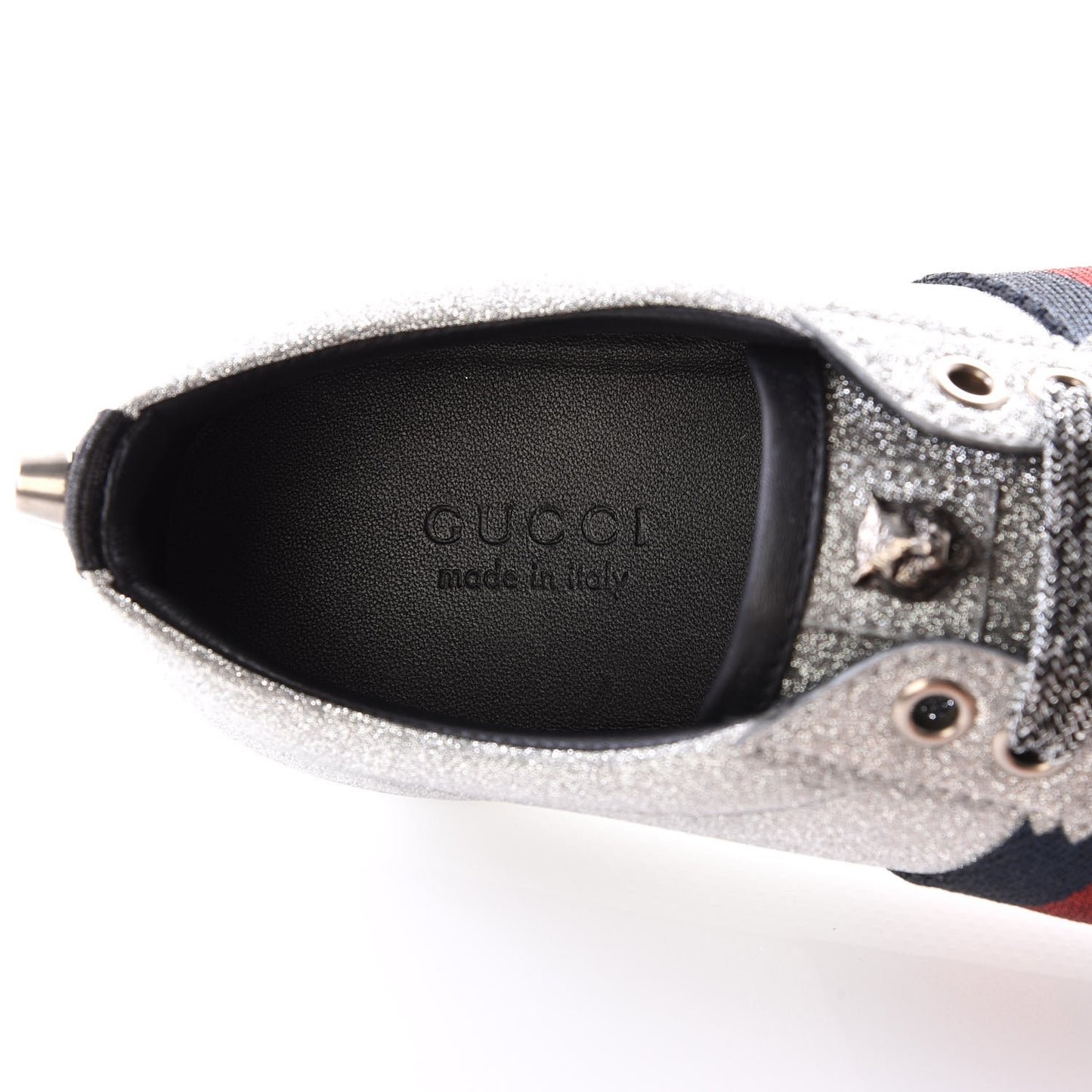 Glitter Fabric Studded Web Sneakers 36 Silver