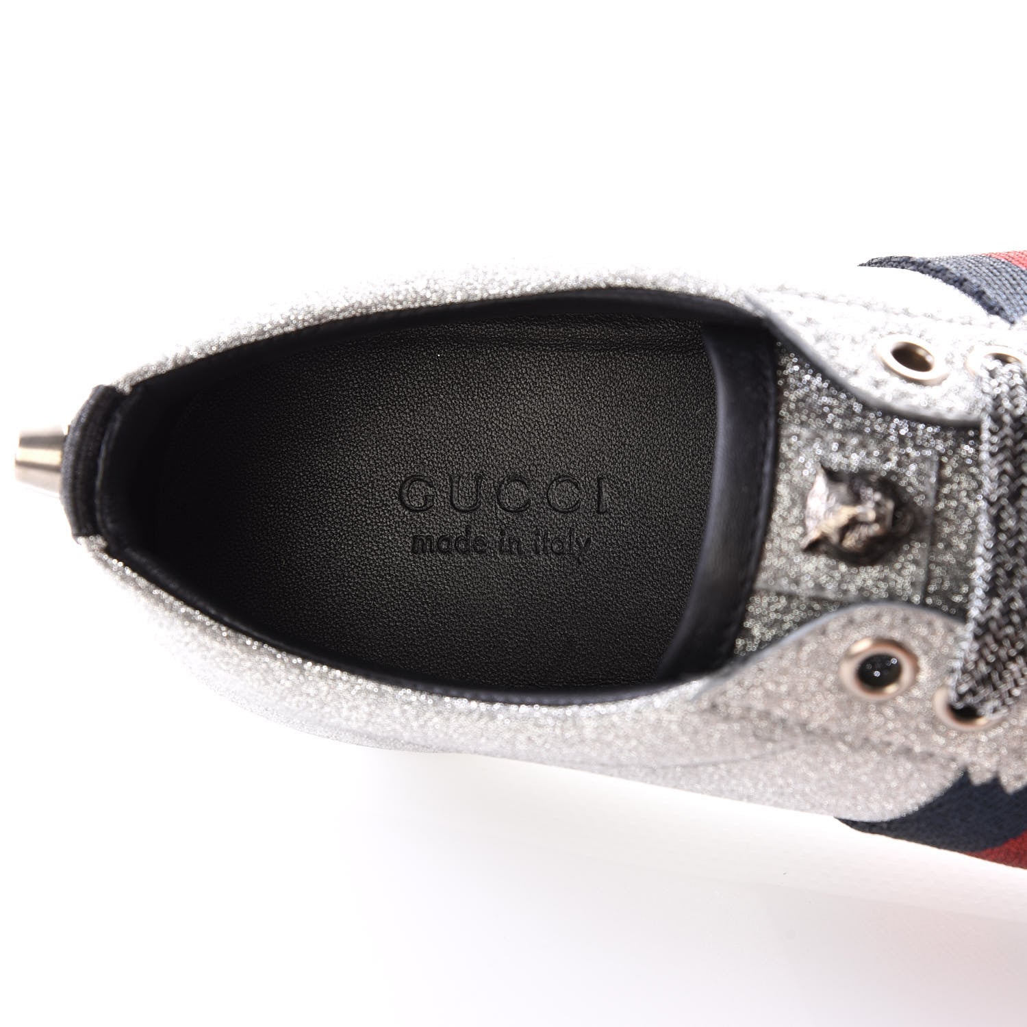 Gucci Glitter Fabric Studded Web Sneakers 36 Silver 7 of 8