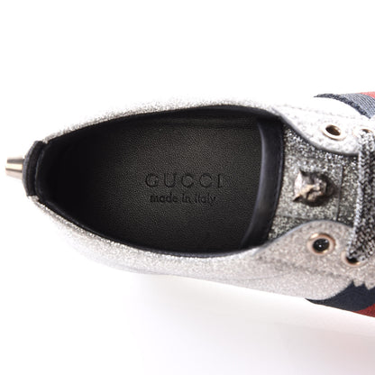 Gucci Glitter Fabric Studded Web Sneakers 36 Silver 7 of 8