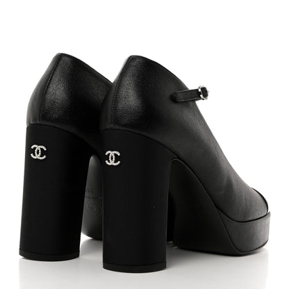 Chanel Lambskin Patent Cap Toe Mary Jane Platform Pumps 38.5 Black 4 of 9