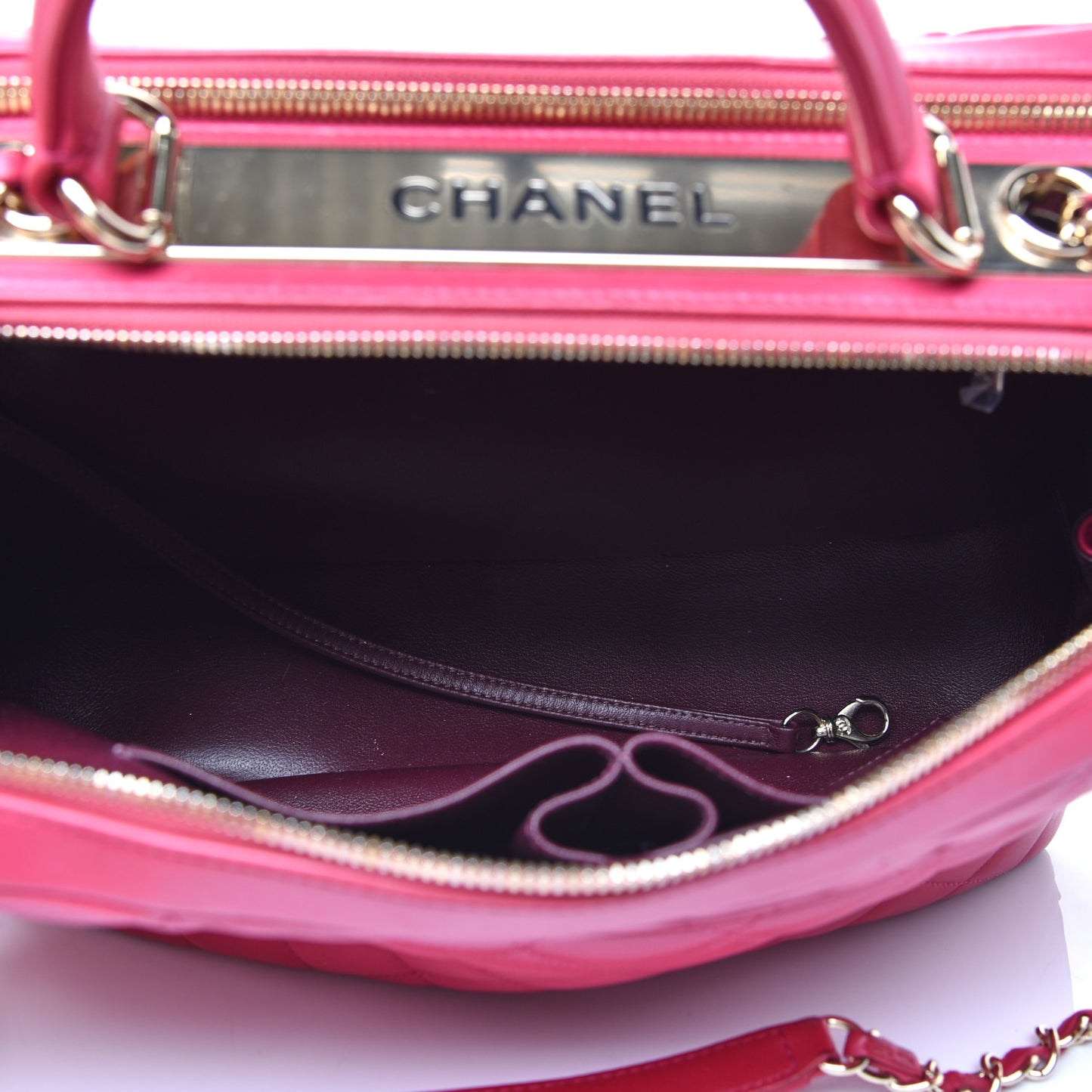 Lambskin Quilted Large Trendy CC Bowling Bag Dark Pink