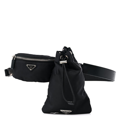 Prada Tessuto Nylon Pocket Drawstring Pouch Belt 100 40 Black 1 of 15