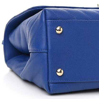 Chanel Caviar Chevron Quilted Small Coco Handle Flap Blue 9 of 11