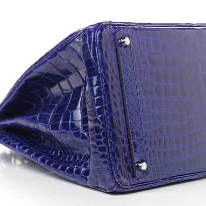 Hermes Shiny Porosus Crocodile Birkin 40 Bleu Electrique 5 of 9