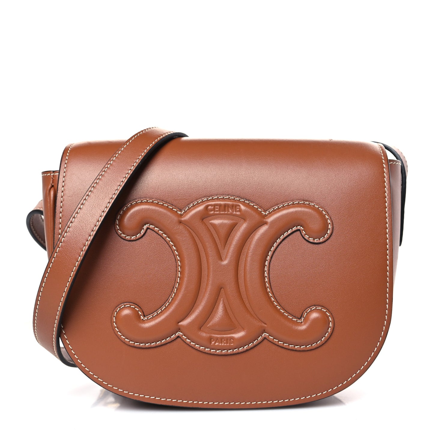 Smooth Calfskin Cuir Triomphe Folco Crossbody Bag Tan