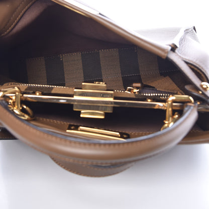 Fendi Vitello Seta Fabric Jacquard Pequin Medium Peekaboo Iconic Satchel Foresta Tobacco 8 of 13