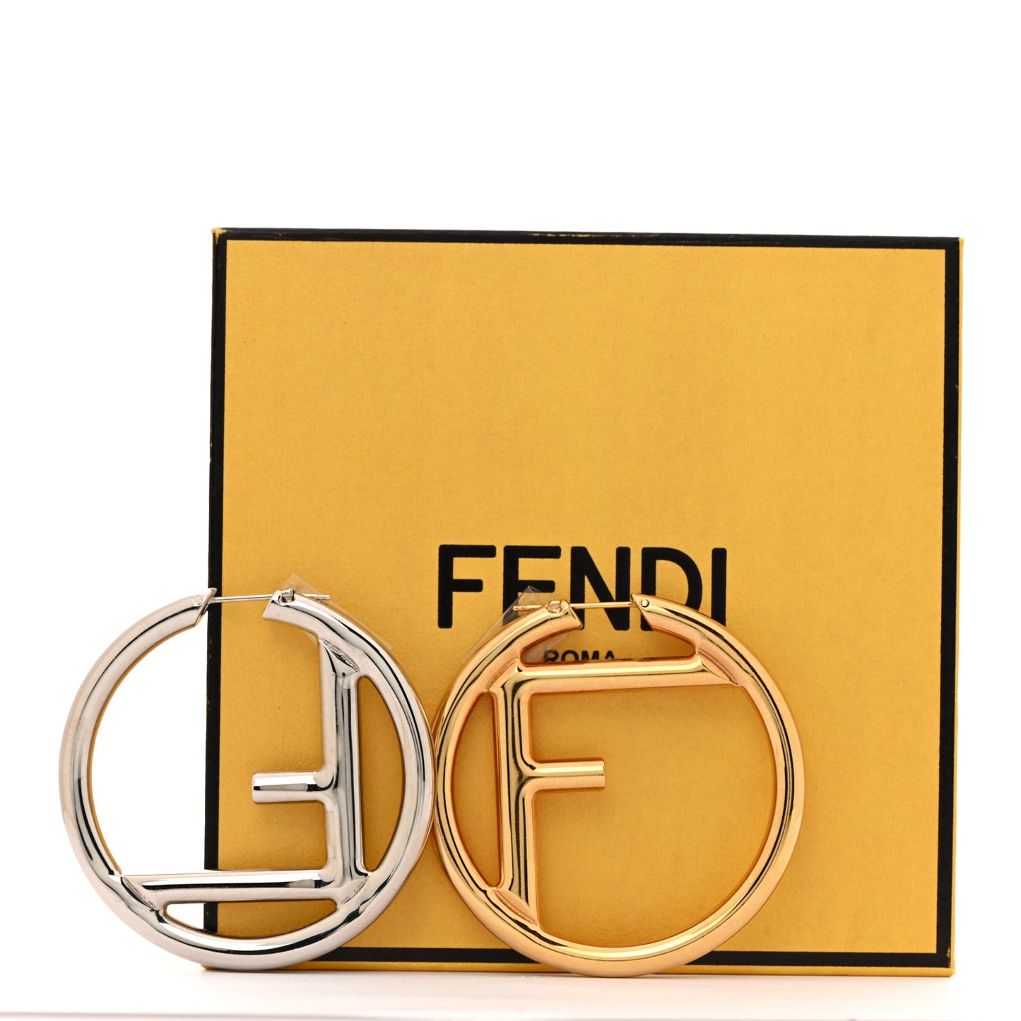 Metal FF Hoop Earrings Gold Silver