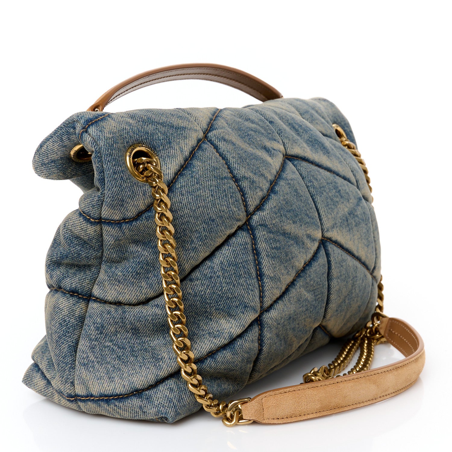 Saint Laurent Denim Quilted Small Loulou Puffer Monogram Chain Satchel Blue Cinnamon 3 of 10