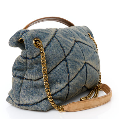 Saint Laurent Denim Quilted Small Loulou Puffer Monogram Chain Satchel Blue Cinnamon 3 of 10