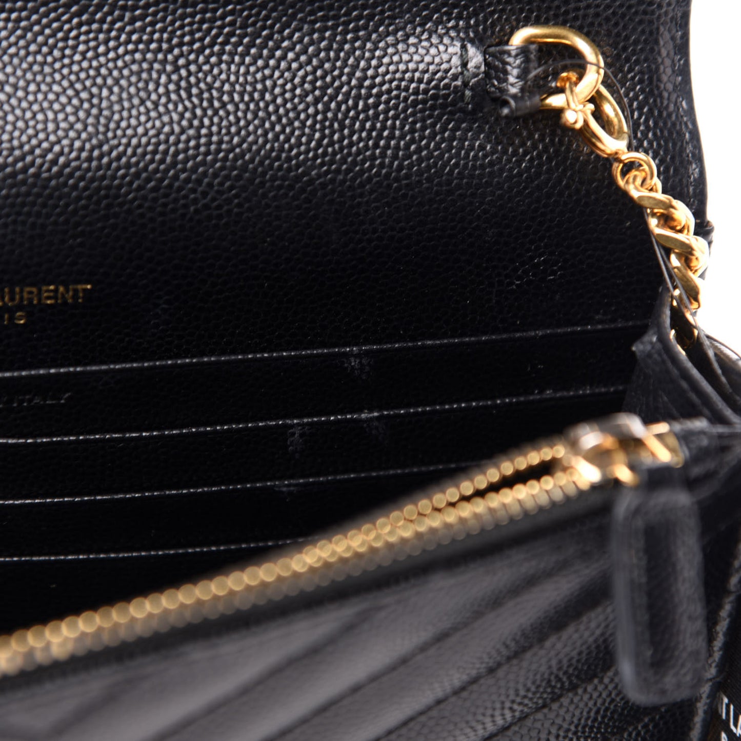 Grain De Poudre Matelasse Chevron Monogram Envelope Chain Wallet Black