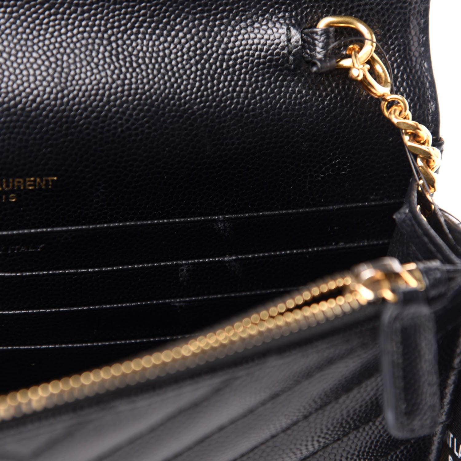 Saint Laurent Grain De Poudre Matelasse Chevron Monogram Envelope Chain Wallet Black 10 of 13
