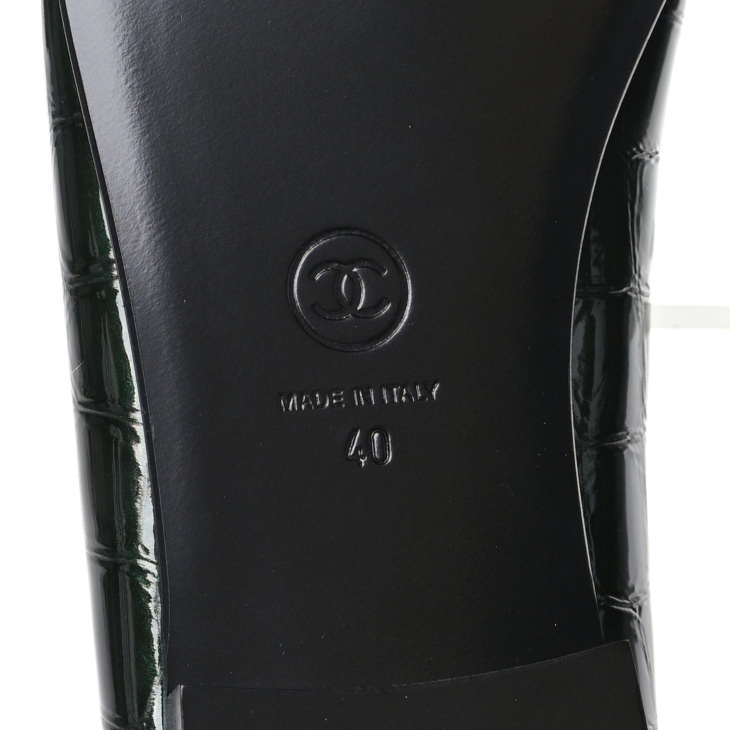 Patent Calfskin Crocodile Embossed Ballerina Flats 41 Dark Green Black 40 Dark Green Black