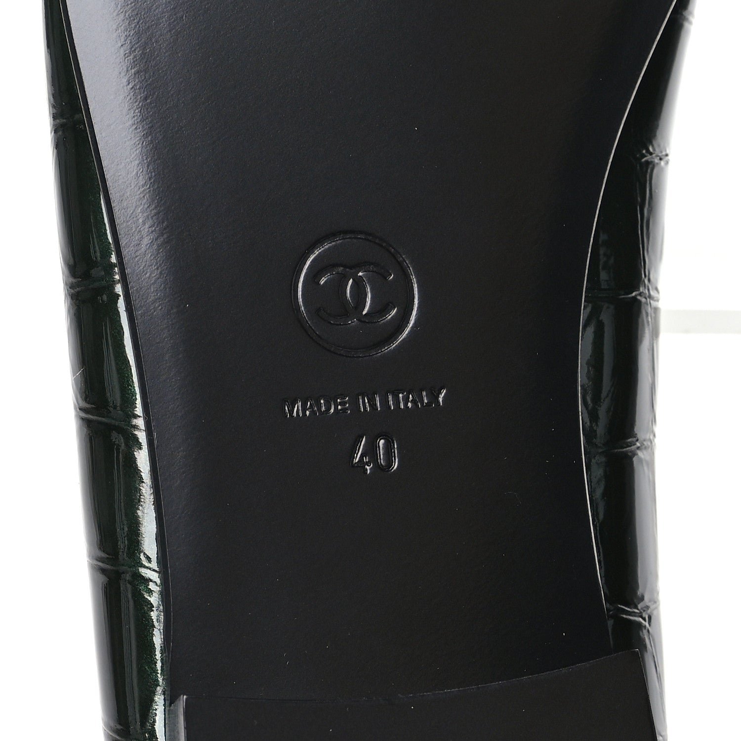 Chanel Patent Calfskin Crocodile Embossed Ballerina Flats 41 Dark Green Black 40 Dark Green Black 7 of 10