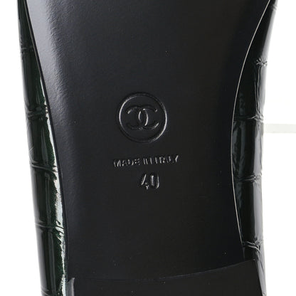 Chanel Patent Calfskin Crocodile Embossed Ballerina Flats 41 Dark Green Black 40 Dark Green Black 7 of 10