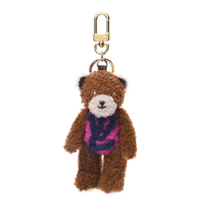 Louis Vuitton Shearling LV Teddy Bear Bag Charm Key Holder Black Pink 1 of 5